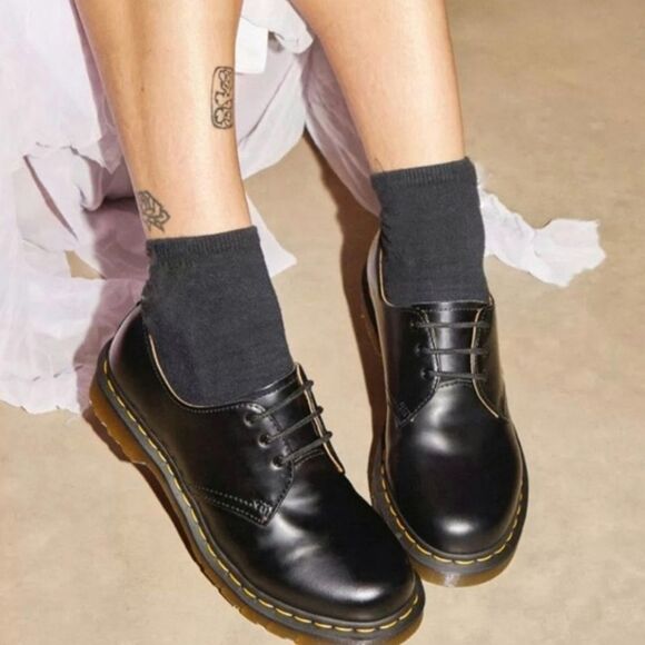 Dr. Martens 1461 Quad Platform Smooth Leather Oxford In Black Women's Size 8